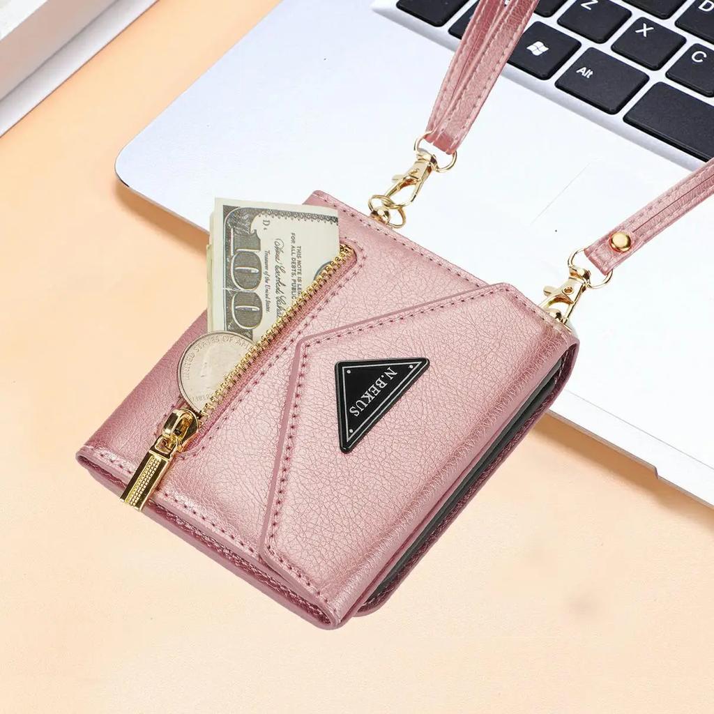 Crossbody Leather Card Slot Zipper Wallet Case for Samsung Galaxy Z Flip 5 4 3 Flip3 Flip4 5G Cover Cards Holder Strap Bag Coque