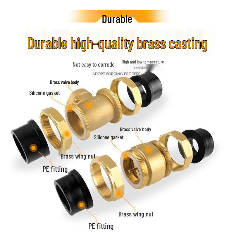 Copper Horizontal Bathroom Double Backflow One-Way Check Valve, Household Water Pipe Fittings, Non-Return Valve, 4/6 inch (DN20/25).