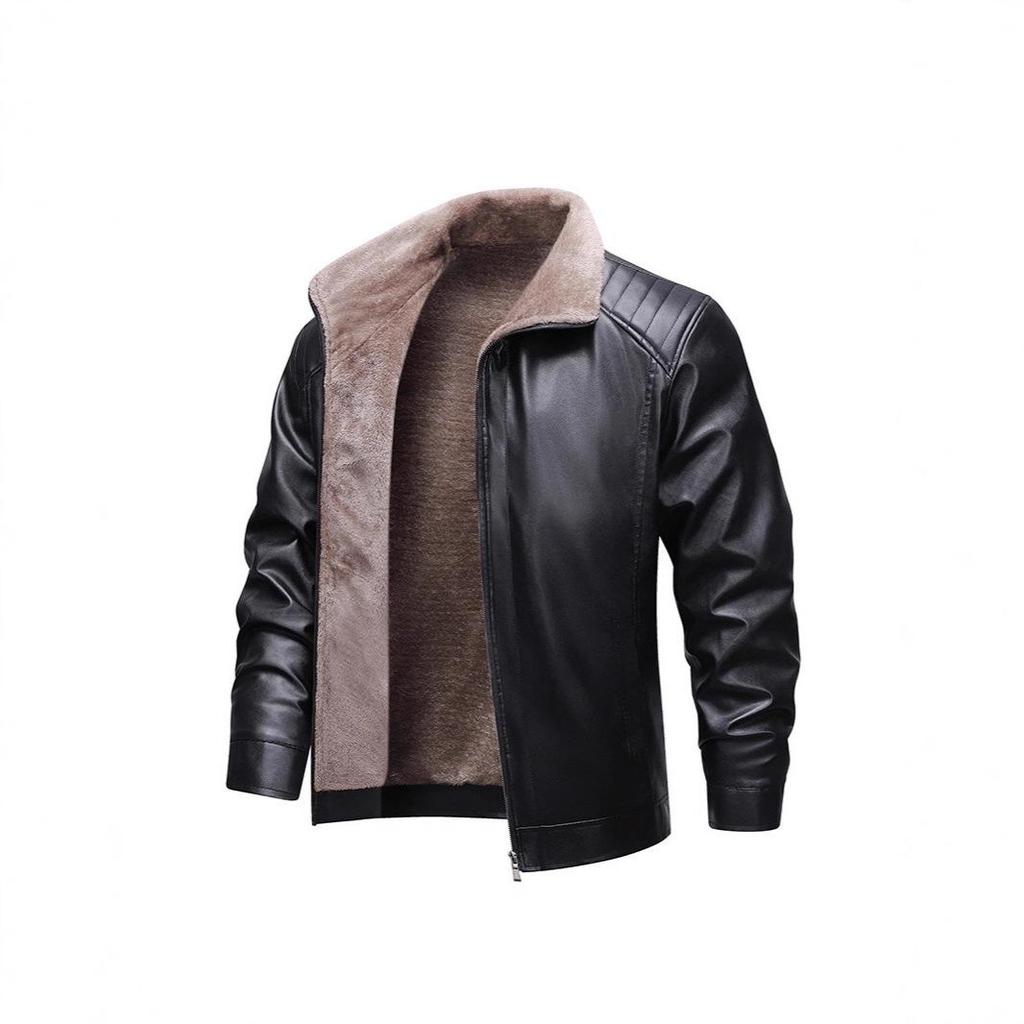 Modische, verdickte Lederjacke aus Samt für Herren - Leichter Business-Casual-Stil, Karreekragen, Ideal für Herbst/Winter