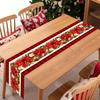 Christmas Poinsettia Flowers Linen Table Runner Holiday Party Decor Winter Xmas Kitchen Dining Table Runner Christmas Decoration