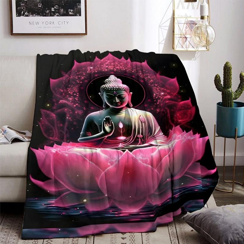 Newest Blanket Buddha Lotus Meditation Print Flannel Blanket Spiritual Zen Soft Warm Sofa Bedroom Throw Blanket