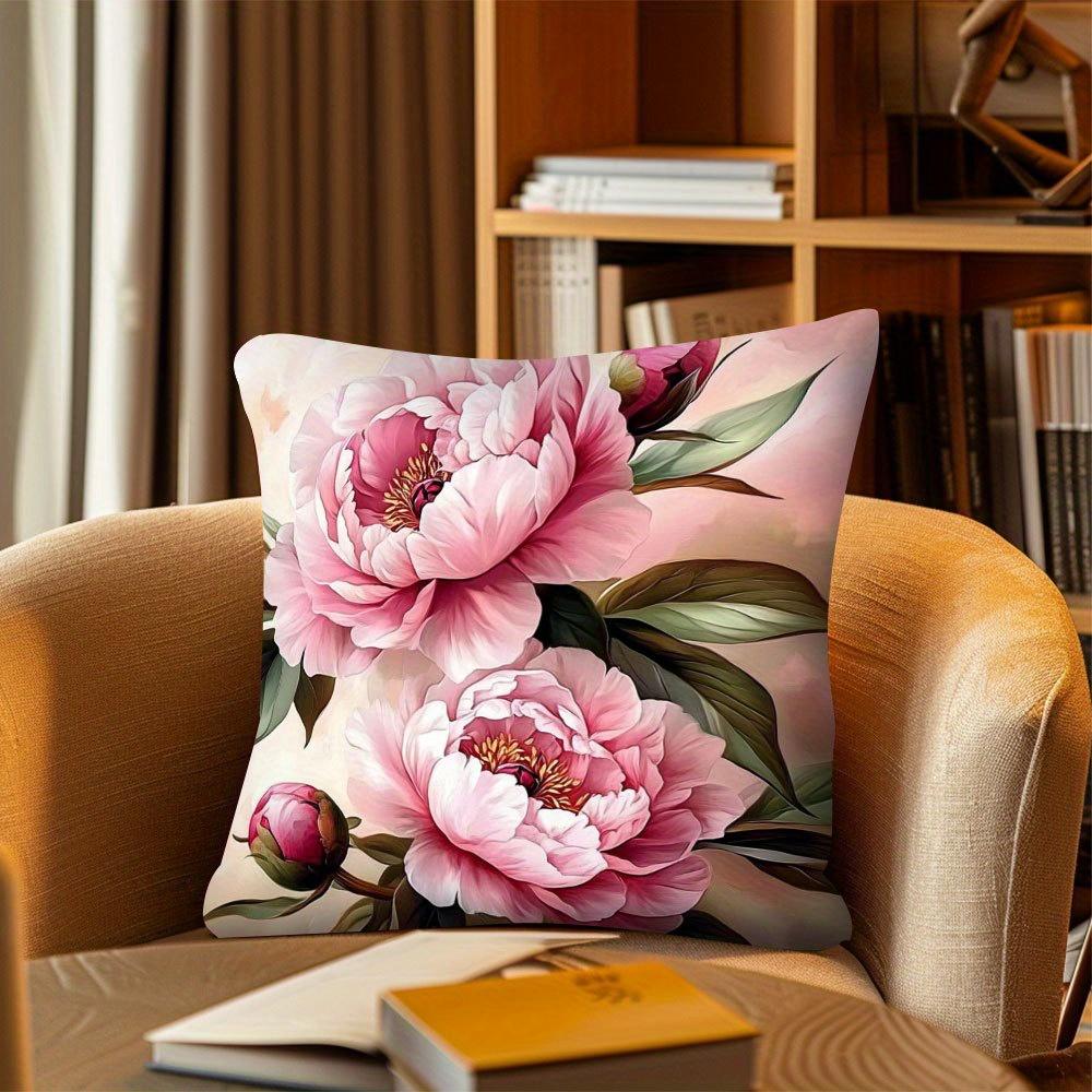 1 Stück Kissenbezug im Aquarellstil mit pinker Pfingstrosen-Aufdruck, geeignet für Sofa, Schlafzimmer, Wohnzimmer, Ein heilendes Geschenk für Blumenliebhaber