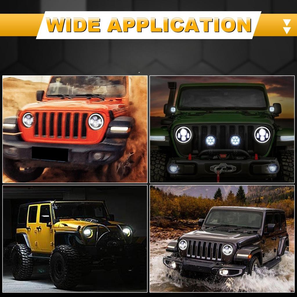 1Pc 7 Inch Round LED Projector Headlight High Low Beam Daytime Running Light with H4 Harness for Off-Road Truck