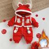 Chinese Style Red Winter Baby Jumpsuit: Thick Warm Festive Bodysuit for Boys & Girls