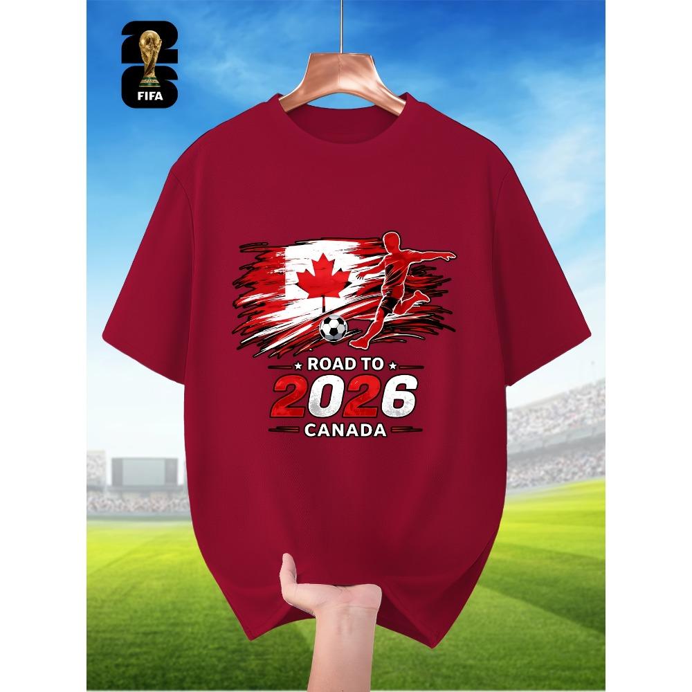 Fifa-Themed Men'S Breathable Summer Short-Sleeve T-Shirt, Featuring Player Silhouette Prints, Perfect for World Cup Themes, Sports Outfits