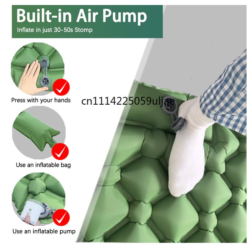 Outdoor Camping Inflatable Mattress Sleeping Pad With Pillows Ultralight Air Mat Built In Inflator Pump Hiking