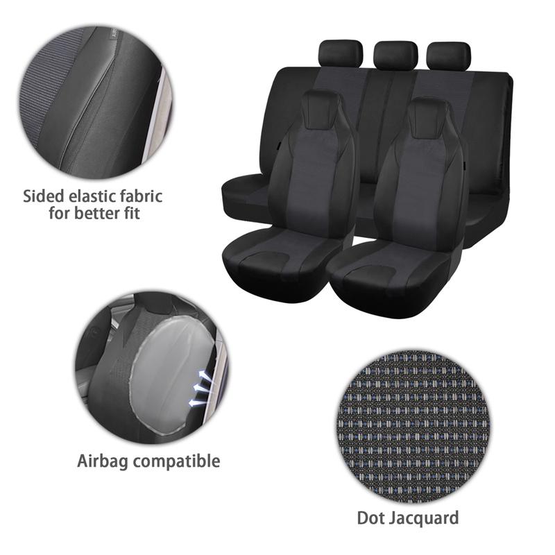 AUTO PLUS High Back Car Seat Covers Universal Size Fit For Most Car SUV PU Leather Spliced With Dot Jacquard Fabric Seat covers