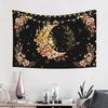 Floral Plants Sun And Moon Retro Botanical Flowers Butterfly Black Starry Sky Wall Tapestry Vintage Boho Aesthetic Tapestry Wall