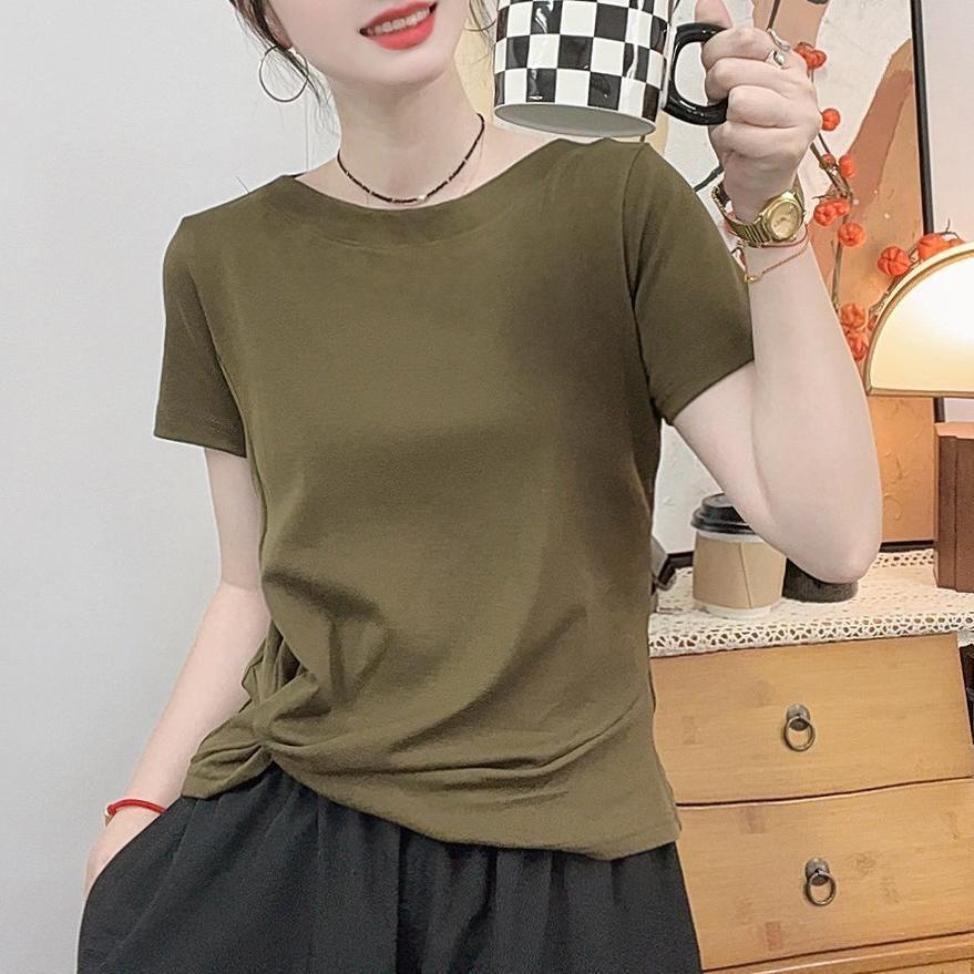 

Літо 2025 нова модна та універсальна літня проста жіноча футболка з круглим вирізом у смужку, що підкреслює темперамент 4XL кавовий