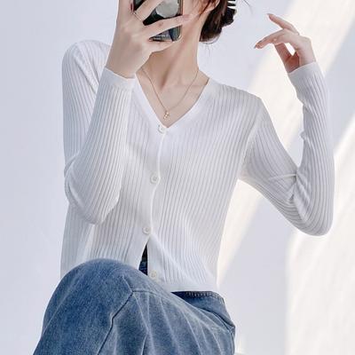 Outer Knitted Cardigan Women's Spring and Autumn Long-sleeved Thin 1116 New High-waisted Short V-neck Slim-fit Sweater Jacket