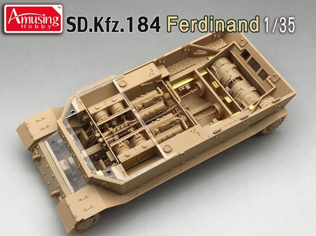 Amusing Hobby Scale German Heavy Tank Destroyer Ferdinand with Full Interior and Strabocrane Plastic Model Kit AMH35A030 1/35 16-ton