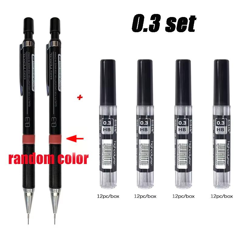 Mechanical Pencil with Refill Set 0.3/0.5/0.7/0.9mm Automatic Pencil Replaceable Leads Office School Writing Stationery Supply