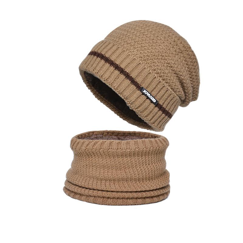 Вязаный комплект: шапка и бафф на флисовой подкладке для активного отдыха в холодную погоду Khaki