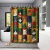 4pcs Fabric Splicing Christmas Cat Print Bathroom Set 180x180 Waterproof Shower Curtain, Floor Mat, U-shaped Mat, Toilet Mat