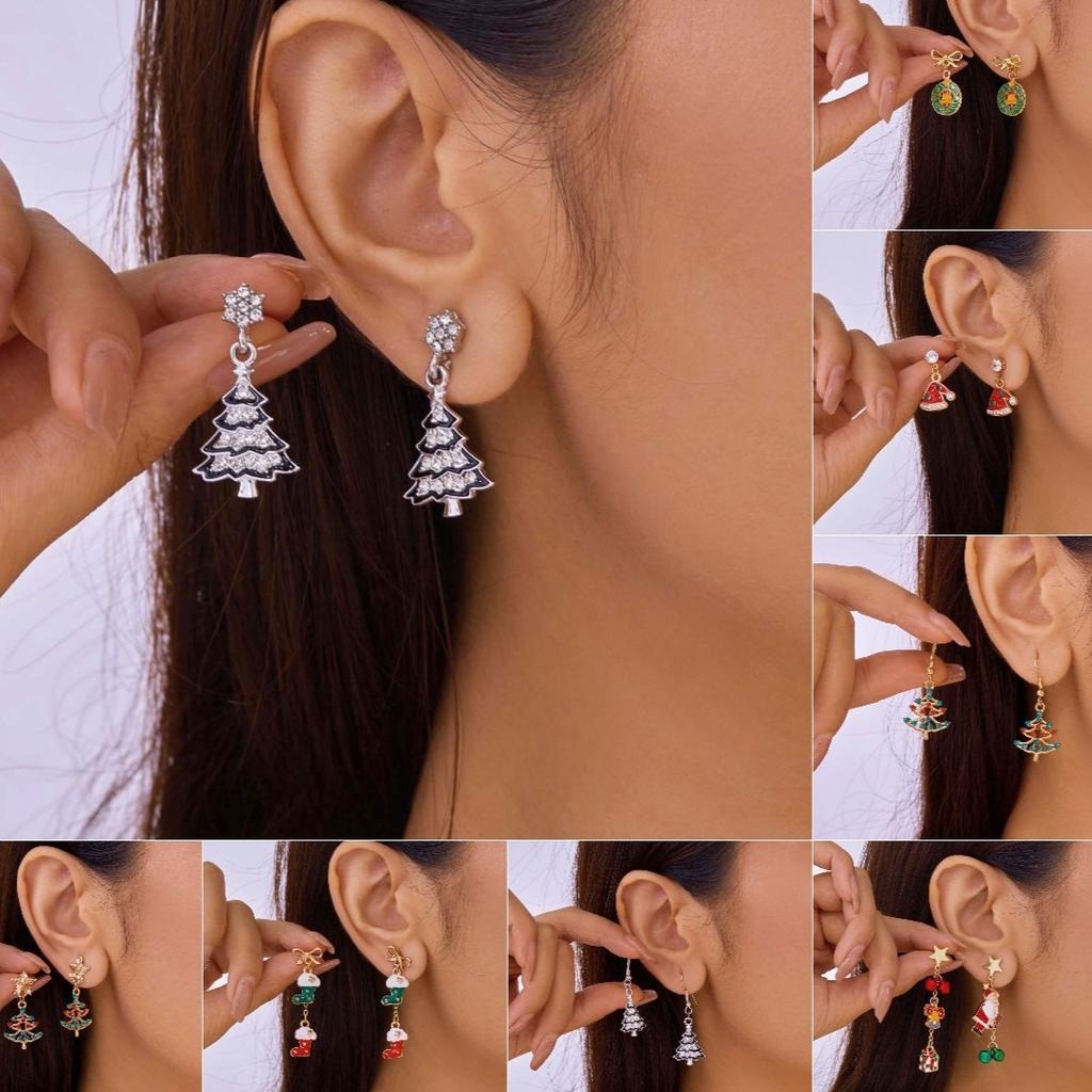 1 Pair of Christmas Earrings Christmas Tree Stud Fashion Pendant Earrings, Women's Sweet Santa Claus Bell Tassel Chain Unique Cute Exquisite Earrings
