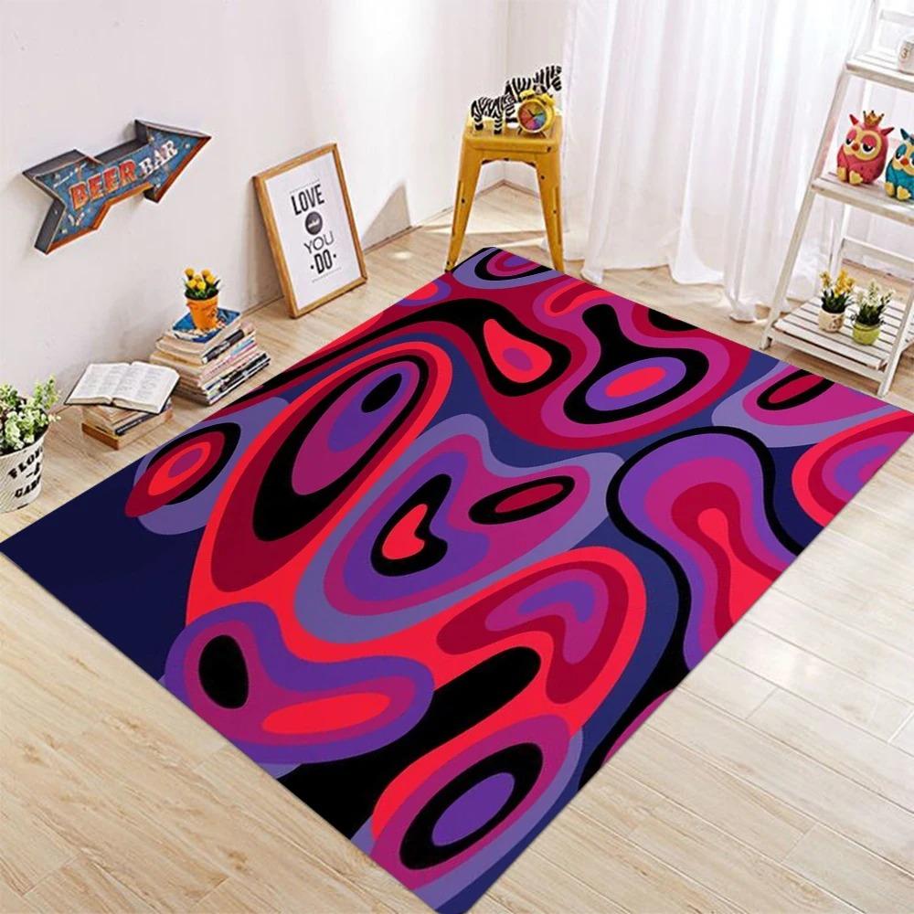 Color Block Wave Geometric Rug Durable Floor Mat for Living Room Playroom Modern Home Decor Carpet