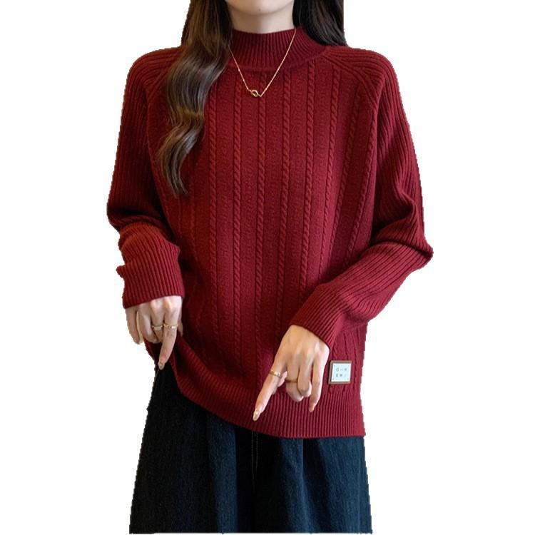 Dámský svetr s polorolákem Podzim Zima Volný Ležérní Pulovr Pletený top