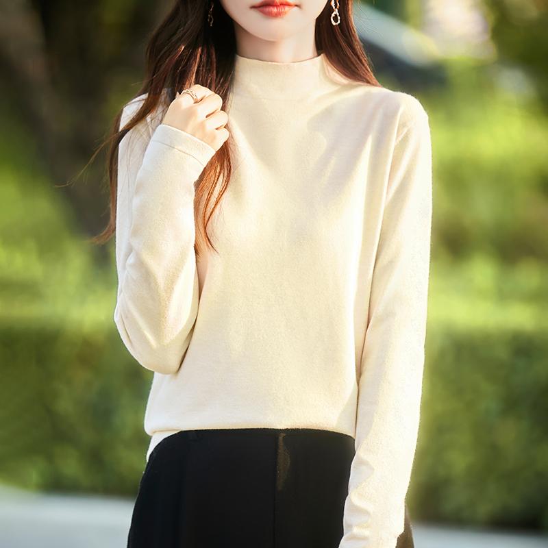 Dámský celoroční svetr z 50% vlny a 50% hedvábí | Lehký teplý pulovr z příze | Luxusní úplet z kašmírového hedvábí