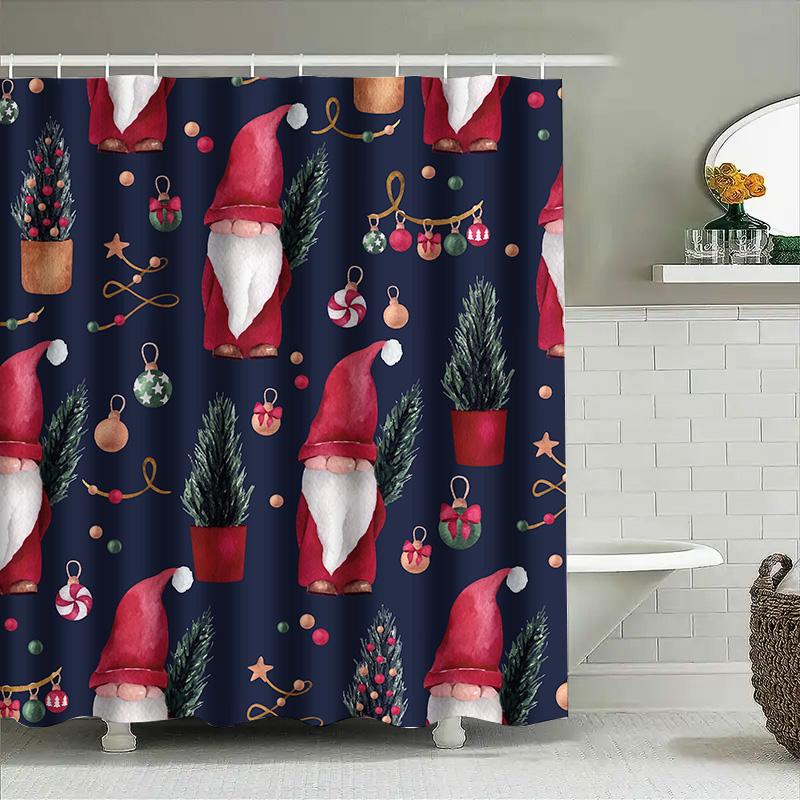 Tuniu Watercolor Christmas Shower Curtain Red Elves Watercolor Christmas Decorations Festive Bathroom Curtain