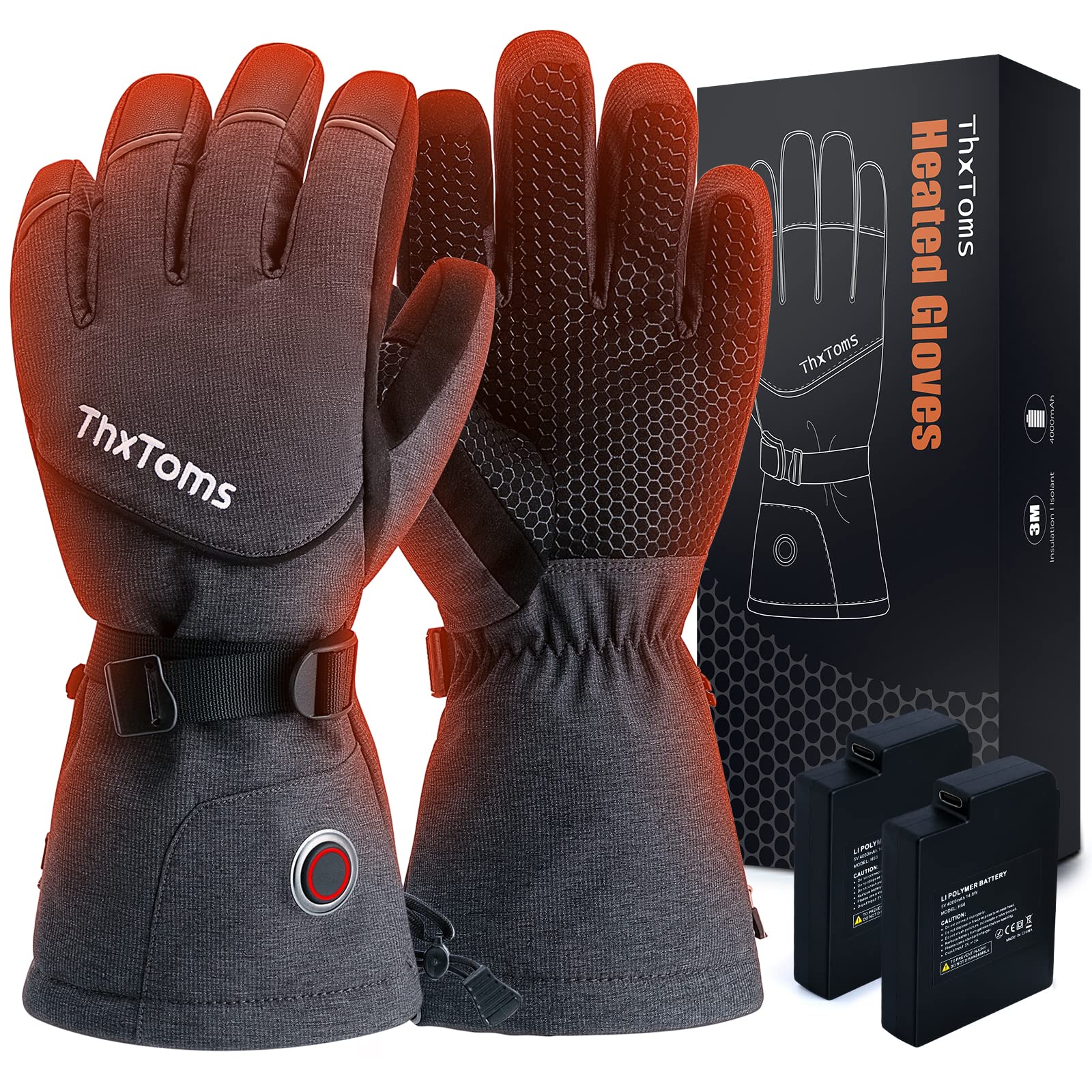 

ThxToms Электрические с подогревом для холодной погоды Перезаряжаемые 4000 мАч 5 В Быстрый 3 температурных режима нагрева Температура от 40 до Сенсорный экран для и Унисекс перчатки,