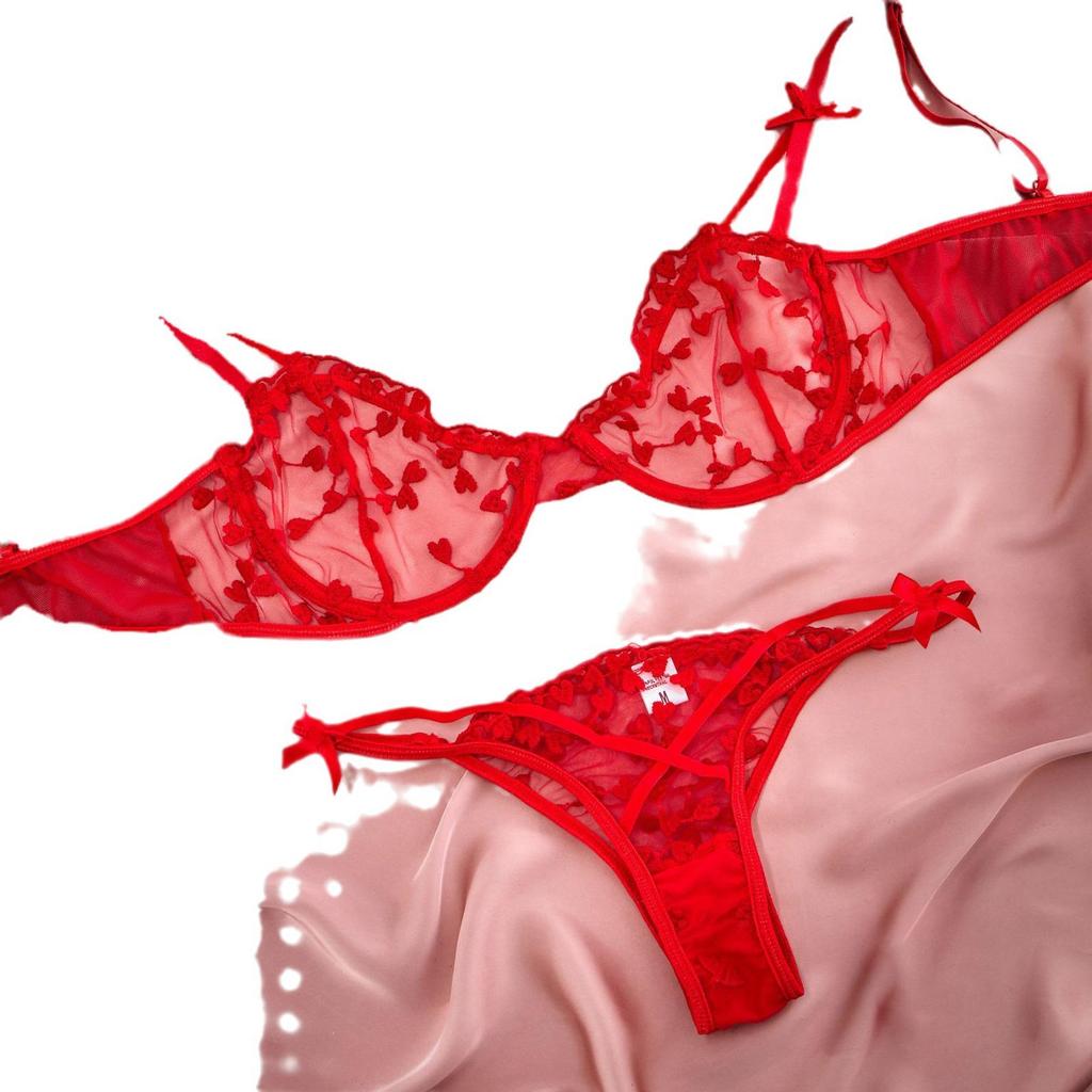 Σετ Σέξι Δαντελωτό Κέντημα Καρδιάς με Μπανέλα για Γυναίκες 2021