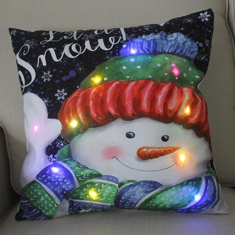 LED Licht Weihnachten Kissen Kissenbezug Weihnachtsmann Elch Schneeflocke Xmas Laterne Leuchten Kissenbezug Winter Feiertagsdekoration