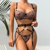 3 Pcs Leopard Lingerie Set Women Garter Sensual Erotic Animal Pattern Suit Intimate Sexy Cross Waistband Bra & Briefs Set 1200