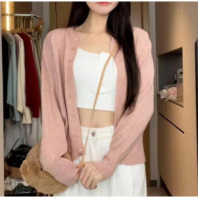 

Мягкий восковой вязаный кардиган-жакет женский весенне-осенний новый ретро маленький топ с длинным рукавом женский One Size