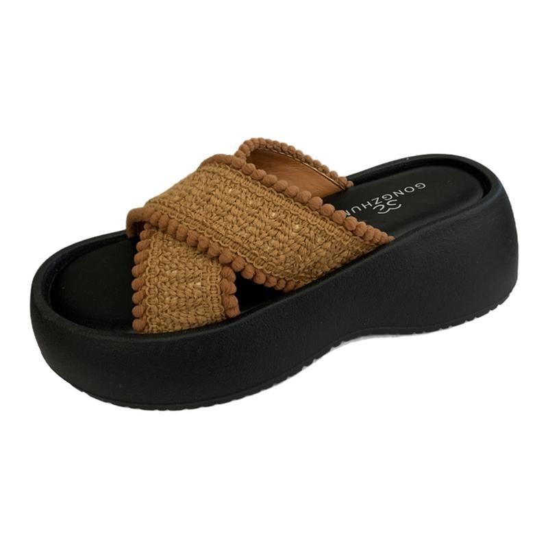 Slippers Women Wear New Beach Shit Vacation In Summer, Step On One-word Thick-bottomed Cool Slippers