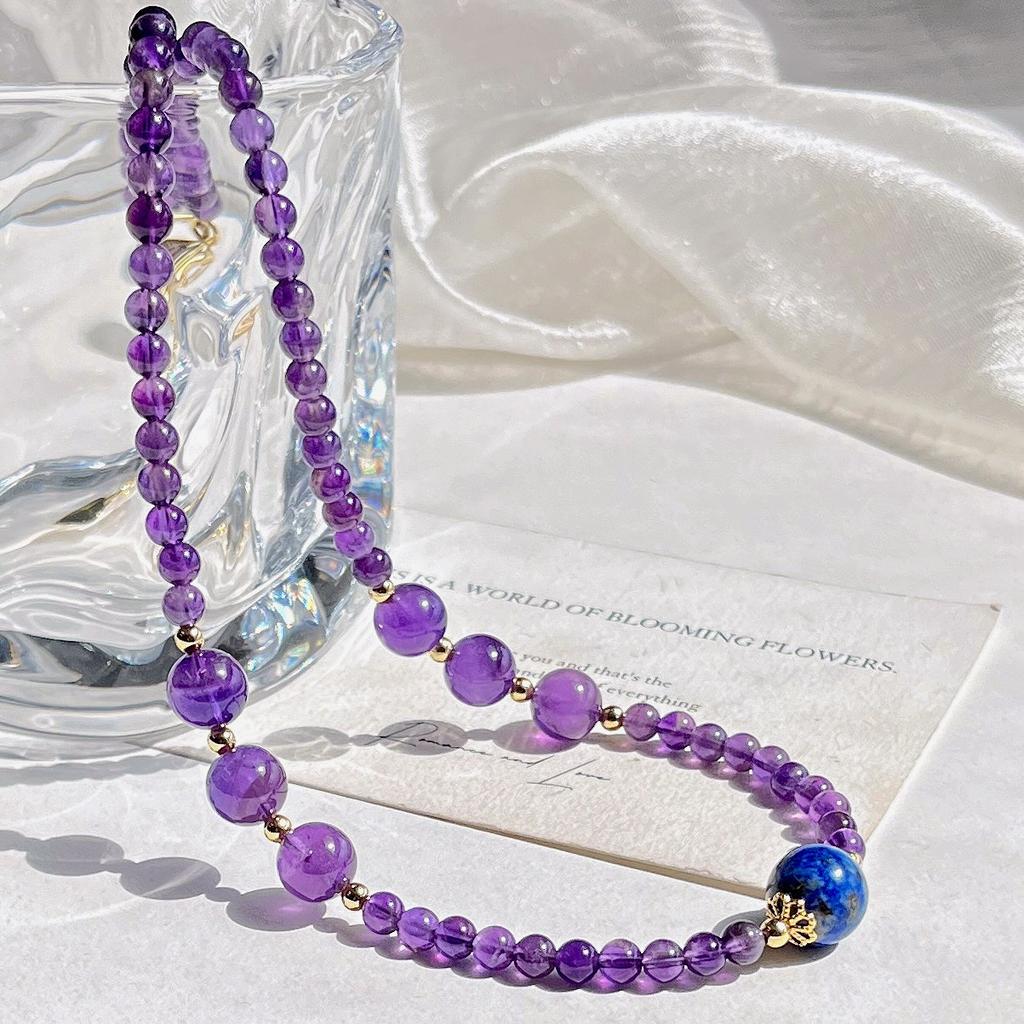 Natural Lapis Lazuli Amethyst Design Sense Necklace Collarbone Chain Sweater Chain