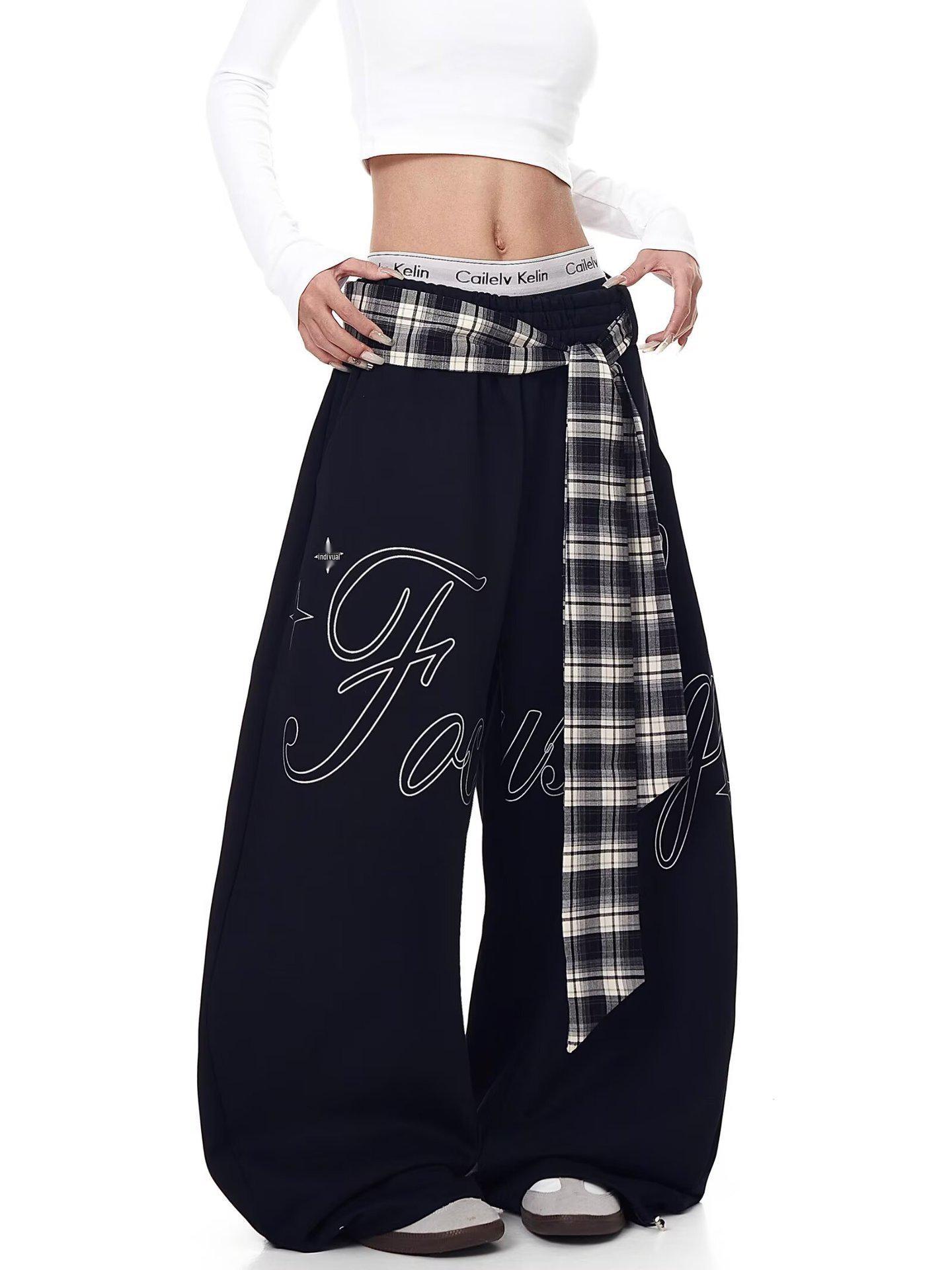 Women s Hip Hop Printed Scimitar Pants with Belt - Loose Retro Jazz Dance Style for Autumn Winter Large