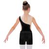 Girls Sheer Mesh Leotard Rhinestones Shorts Hair Tie Headwear Dance Figure Skating Gymnastics Outfit Set
