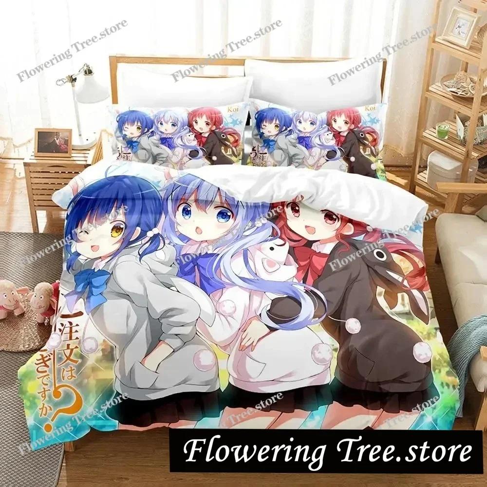 Anime Is the Order a Rabbit Bedding Set Duvet Cover Bed Set Quilt Cover Pillowcase Comforter king Queen Size Boys Adult029