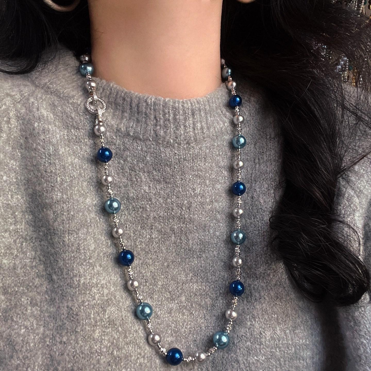 

High Quality Blue Planet Shijia Pearl Maillard Wind Necklace Collarbone Chain Neck Chain Sweater Chain Women