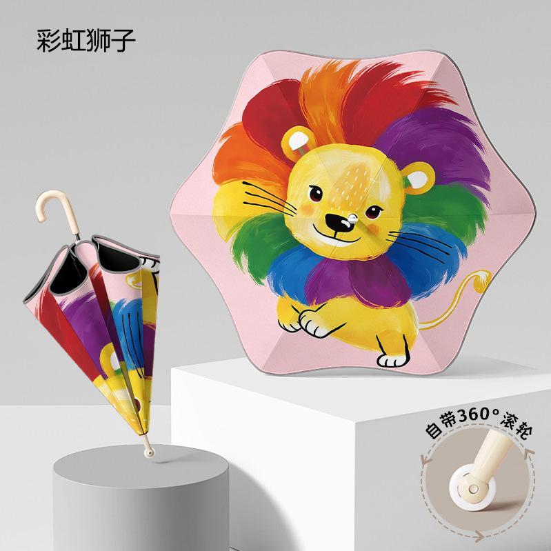 Manufacturer straight pole umbrella wholesale cartoon children umbrella automatic male and female rounded corners anti-poke kindergarten sun shading