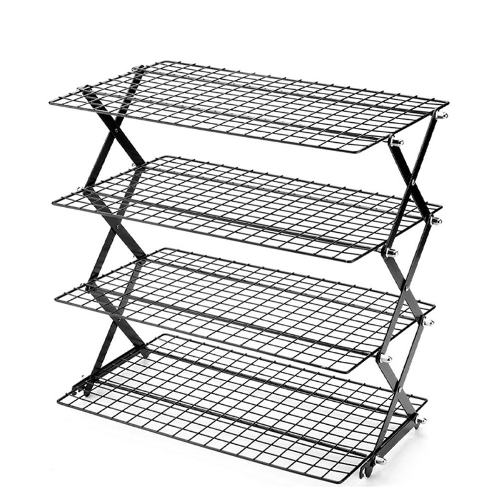 4/5 Tier Collapsible Baking Cooling Rack Adjustable Height Baking Organizer Rack Muffins Black 4 Tier