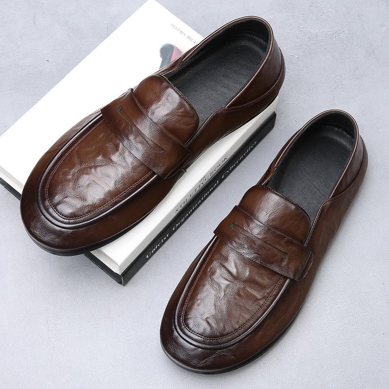 Doudou Shoes Men's Casual Leather Shoes 2025 Autumn New Leather Loafers Lazy One Pedal Breathable Men's Shoes Trend