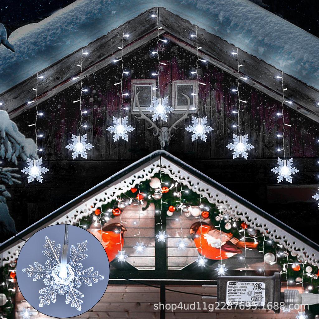 LED Snowflake Curtain & Icicle Lights, USB Decorative String Lights for Christmas & Holiday Windows