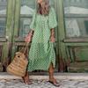 Autumn Bohemian Women Dress Geometric Print Ruffles Long Dress with Large Hem for Beach