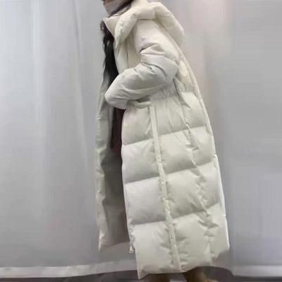 Doudoune coupe-vent longue pour femme, vêtement de travail d'hiver chaud à capuche, duvet de canard blanc