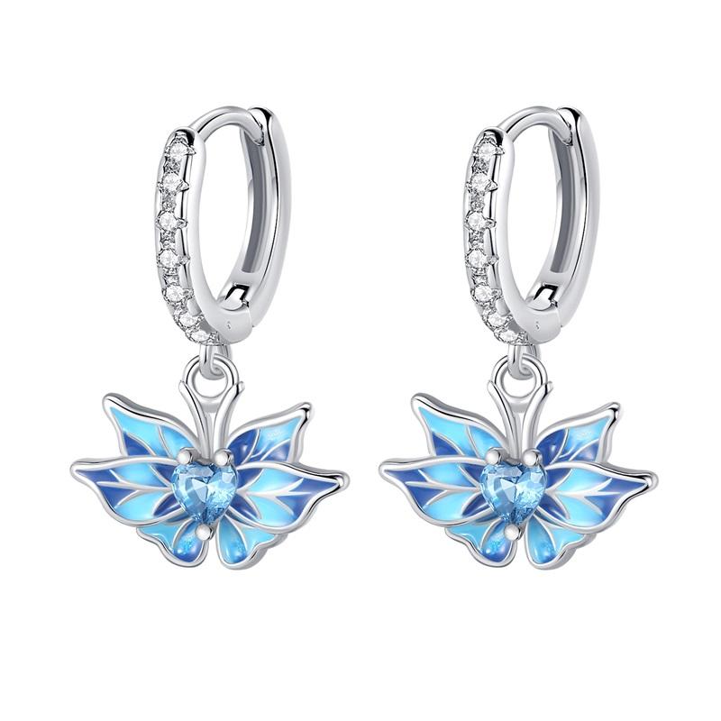 Fashion 925 Silver Color Earrings Blue Zircon Stars Moon Irregularity Earrings For Woman Fine Birthday Jewelry Gifts
