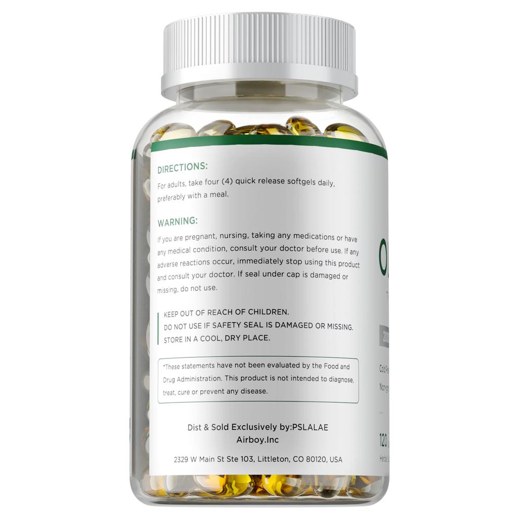 Olivenöl-Kapseln, jede Portion enthält 2000 mg Olivenöl, 120 Weichkapseln pro Flasche, Nahrungsergänzungsmittel, für Erwachsene geeignet.