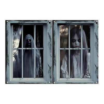 Halloween Window Decorations Female Ghost Halloween Window Horror Female Ghost Doll Curtain Set Horror For Party Decoration