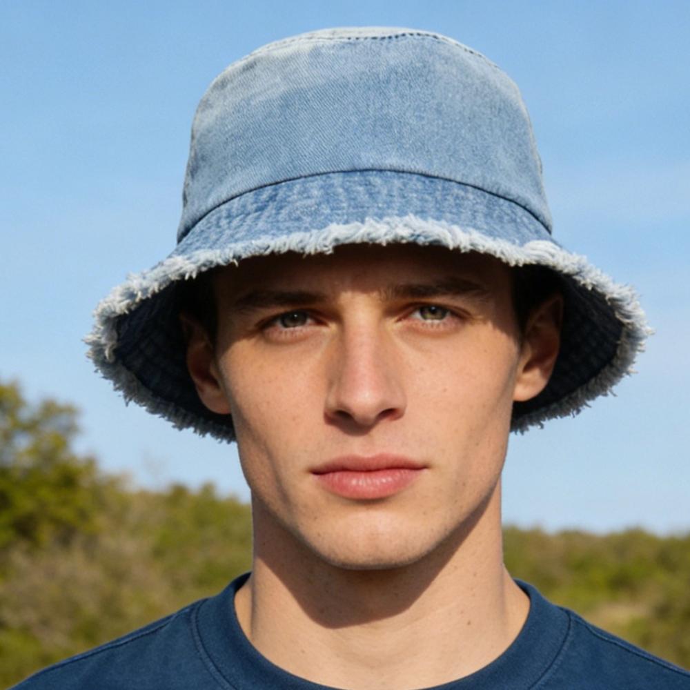 Nuovo Cappello a Secchiello in Denim Casual Unisex con Bordo Sfilacciato Cappelli da Sole in Cotone Lavato Vintage per Uomo Donna Streetwear Cappello Berretto
