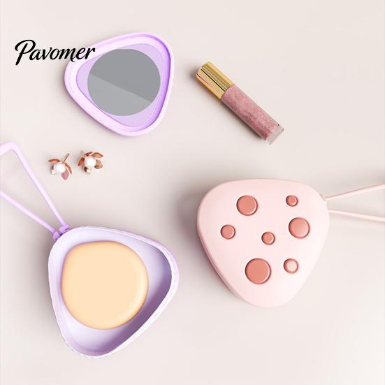 Small Jewelry Organizer Powder Puff Storage Box with Mirror And Handle, Dustproof Portable Case Makeup Sponge Container, Compact for Outdoor