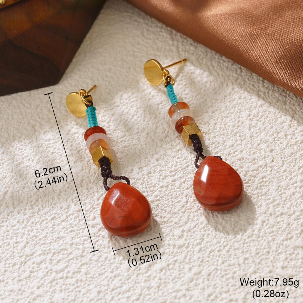 Bohemian beaded handmade design natural stone earrings retro personality new Chinese stud earrings premium feeling earrings