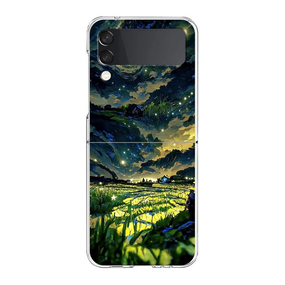 Anime Girl Art Scenery Clear Phone Case For Samsung Galaxy Z Flip 4 Case Thin High Hard PC Shell on For Galaxy Z Flip 3 5G Cover