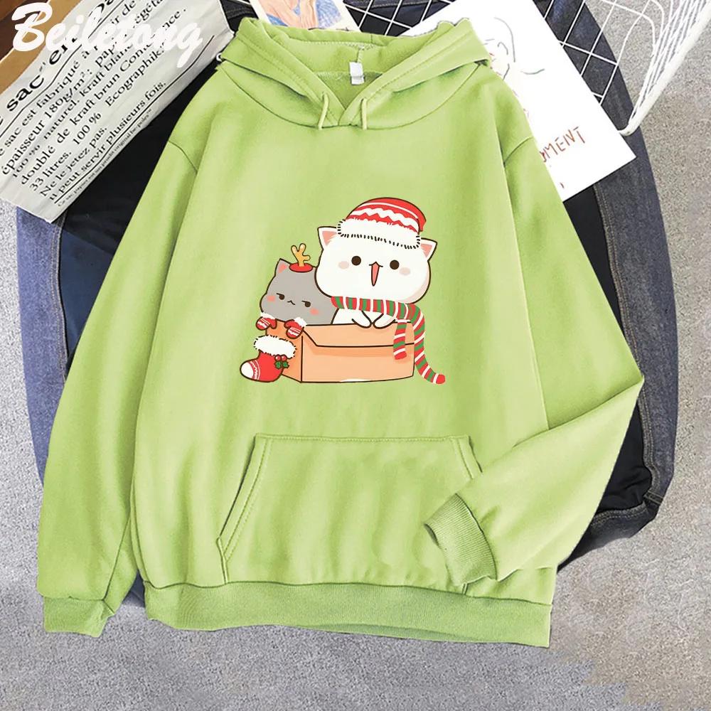 Peach and Goma Mochi Cat Hoodie Woman Streetwear Christmas Printed Kawaii Sweatshirts Winter Autumn Oversize for Couples Hoddies