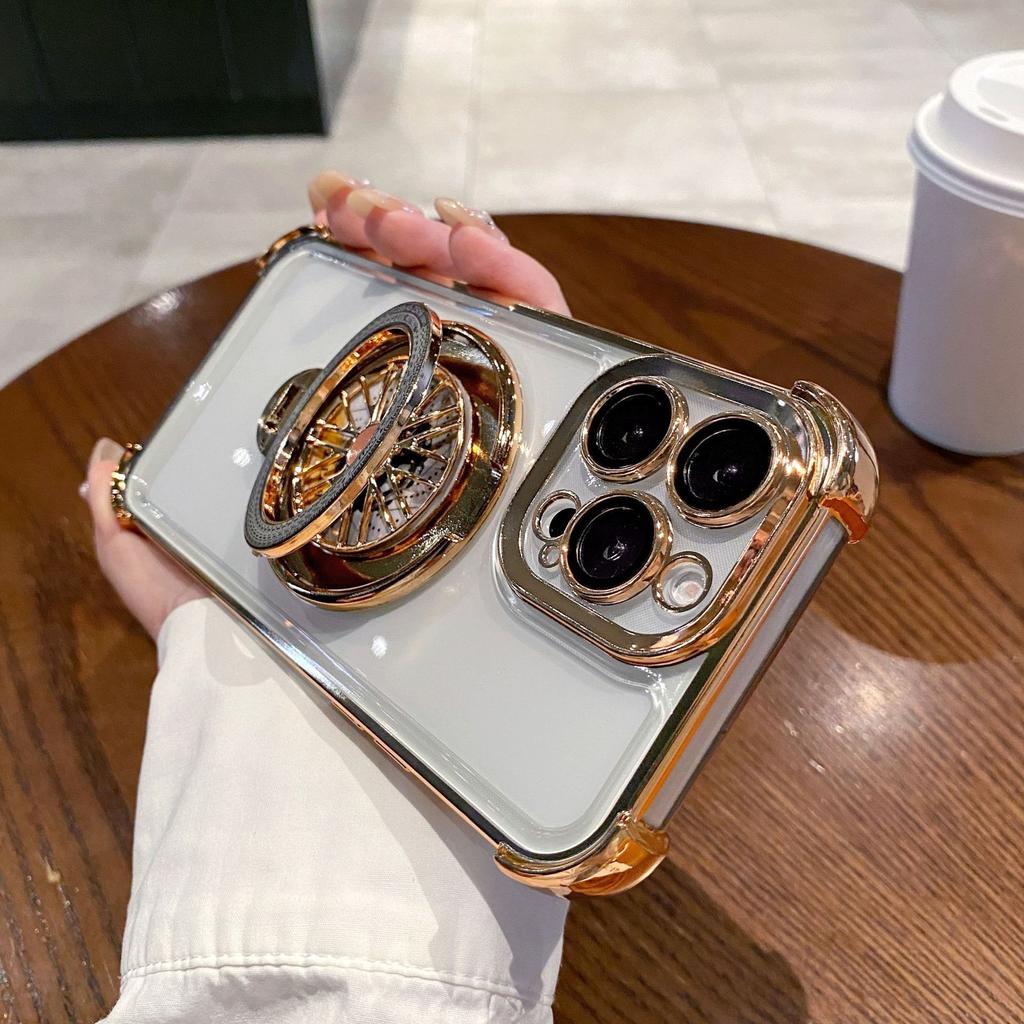 Applicable To IPhone 16 Mobile Phone Case Gyro Magnetic Suction Bracket Apple 15pro Four Corner Anti-fall 14 Airbag Protection Case