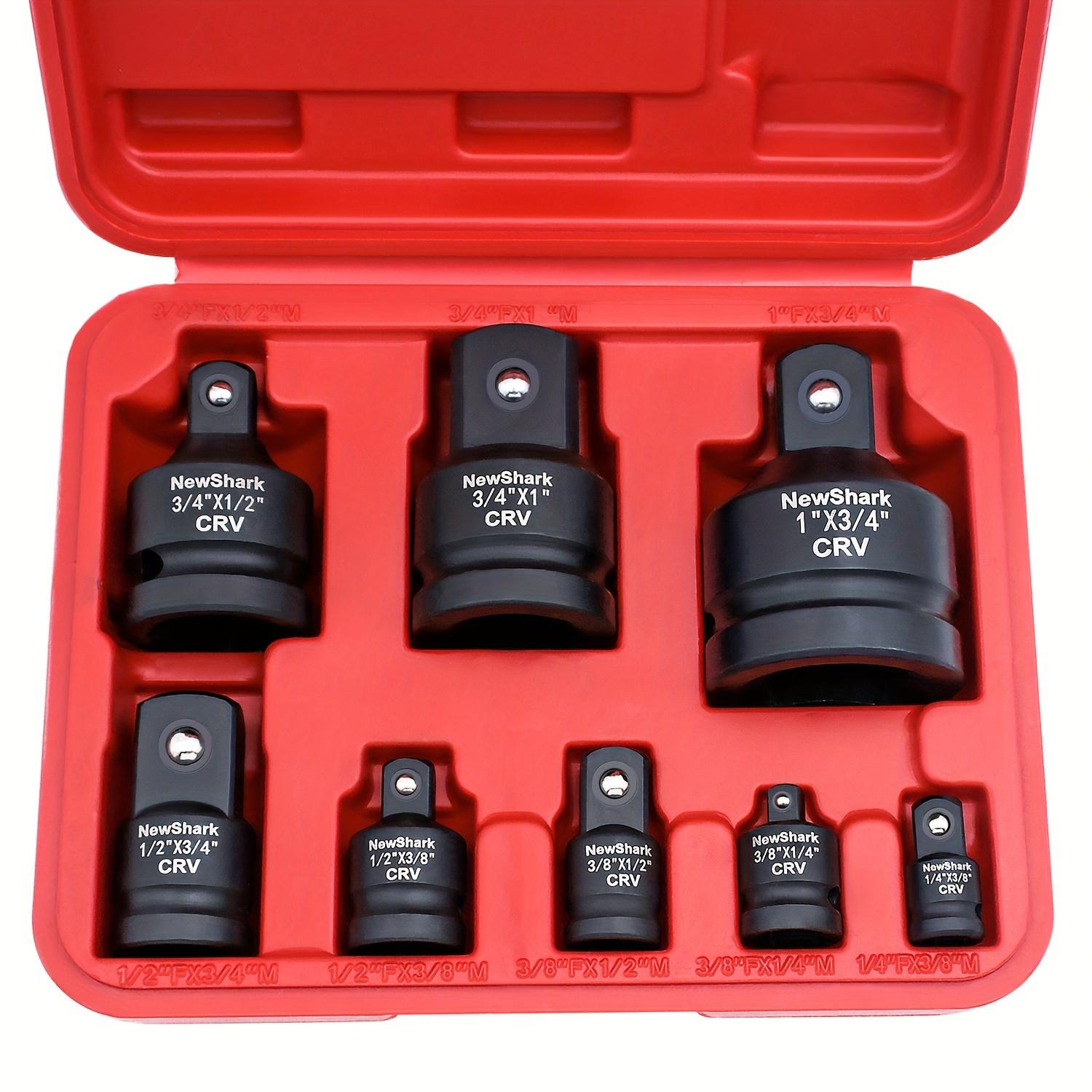 

Набор из 8 предметов Адаптеры и редукторы для ударных головок, 1/4 3/8 1/2 Адаптер Ударный шуруповерт и гаечный ключ Переходник для головки Набор редукторов, Хром-ванадиевая сталь